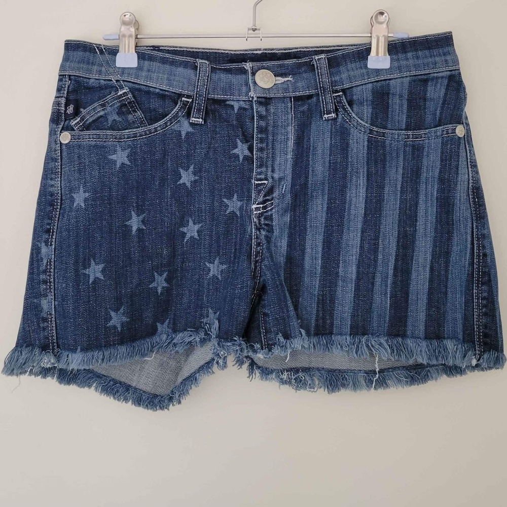 Rock & Republic Blue Jean Shorts with Distressed Hem